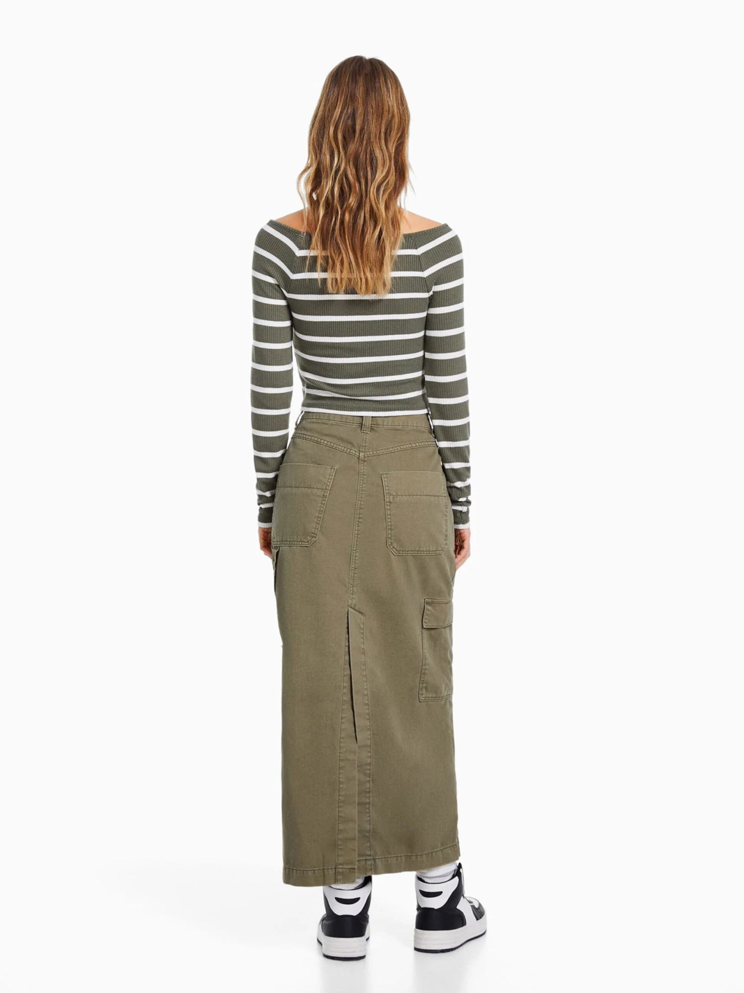 BERSHKA Maxi Rokken Rok Dames Kaki - Afbeelding 3